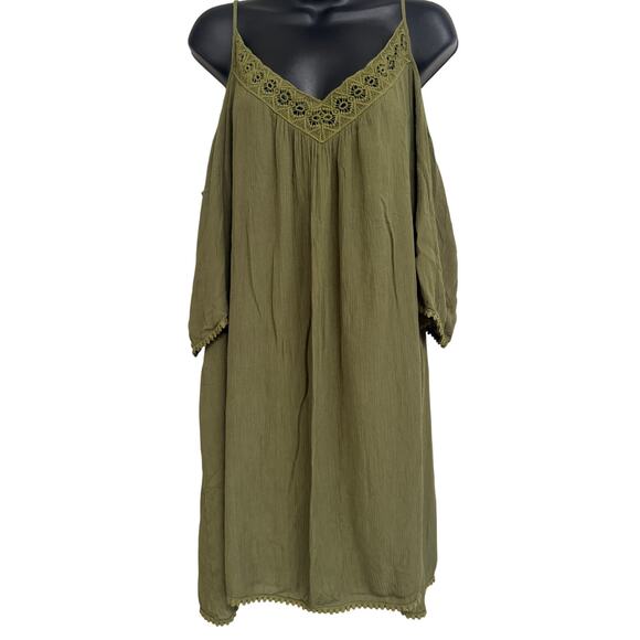 NAIF Dresses & Skirts - NAIF Women Plus Size Tunic Dress 2X Cold Shoulder Green Lined Cold Shoulder New